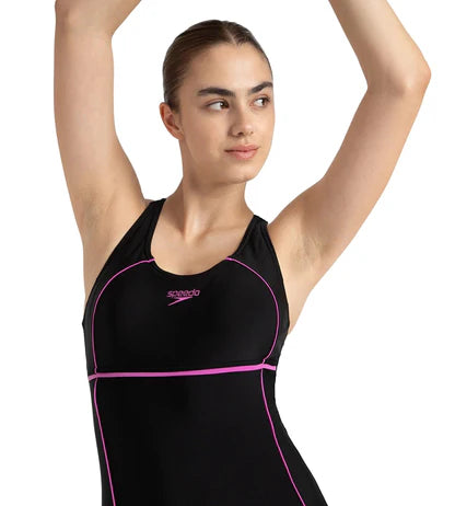 Speedo_Womens_Endurance10_Classic_Racerback_Swimming_Suit_Black_Neon_Violets_Half_InstaSport