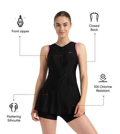 Speedo_Womens_Endurance10_Closedback_Swimdress_Black_Neon_Violet_Info_InstaSport