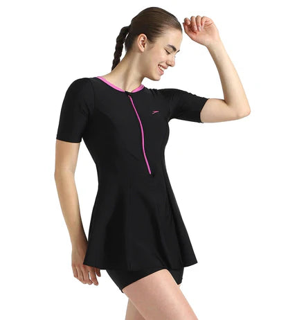 Speedo_Womens_Endurance_10_Closedback_Sleeved_Swimdress_with_Boyleg_Black_Left_InstaSport