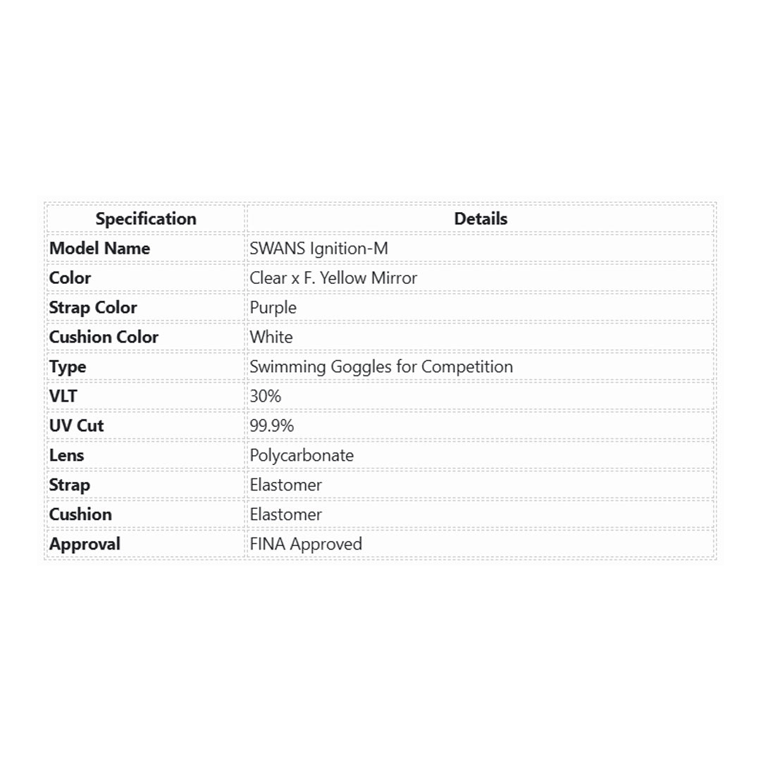 Swans Ignition-M Clear X Yellow Mirror Swimming Goggle