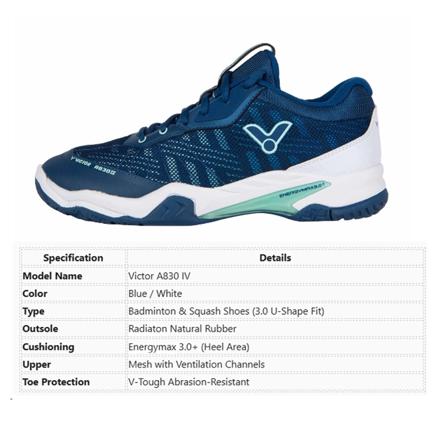 Victor A830 IV Badminton Shoes - Blue/White