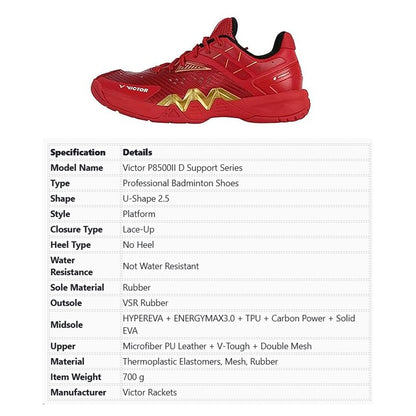 Victor P8500II D Support Series Professional Badminton Shoes U- Shape 2.5