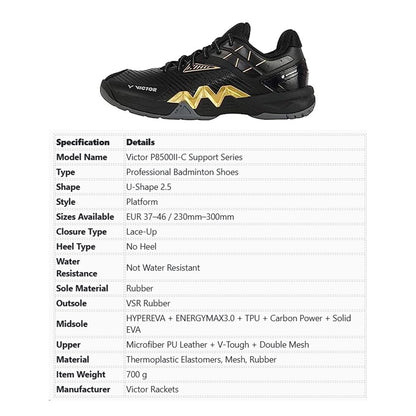 Victor_P8500II-C_Support_Series_Professional_Badminton_Shoes_Black_Details_Instasport