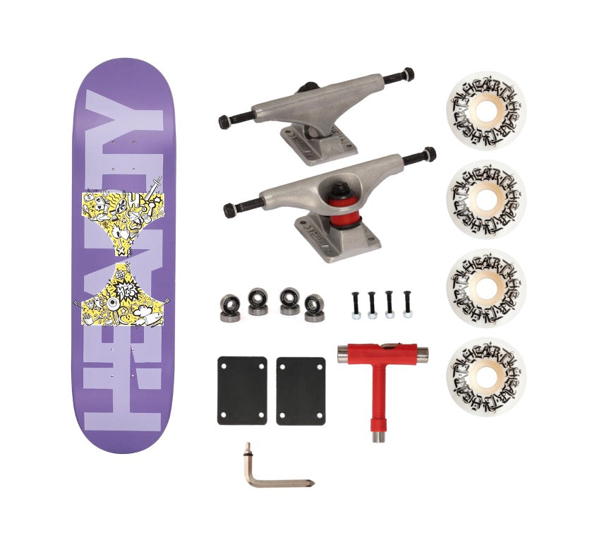 Hearty Pro-Complete Skateboard Pack- Unassembled- 8.0" & 8.25"-Purple Dipped