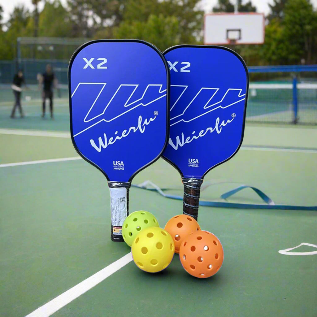 Weierfu_Graphite_FaceGold_Pickleball_PaddleSet_Blue_Fullview_Instasport