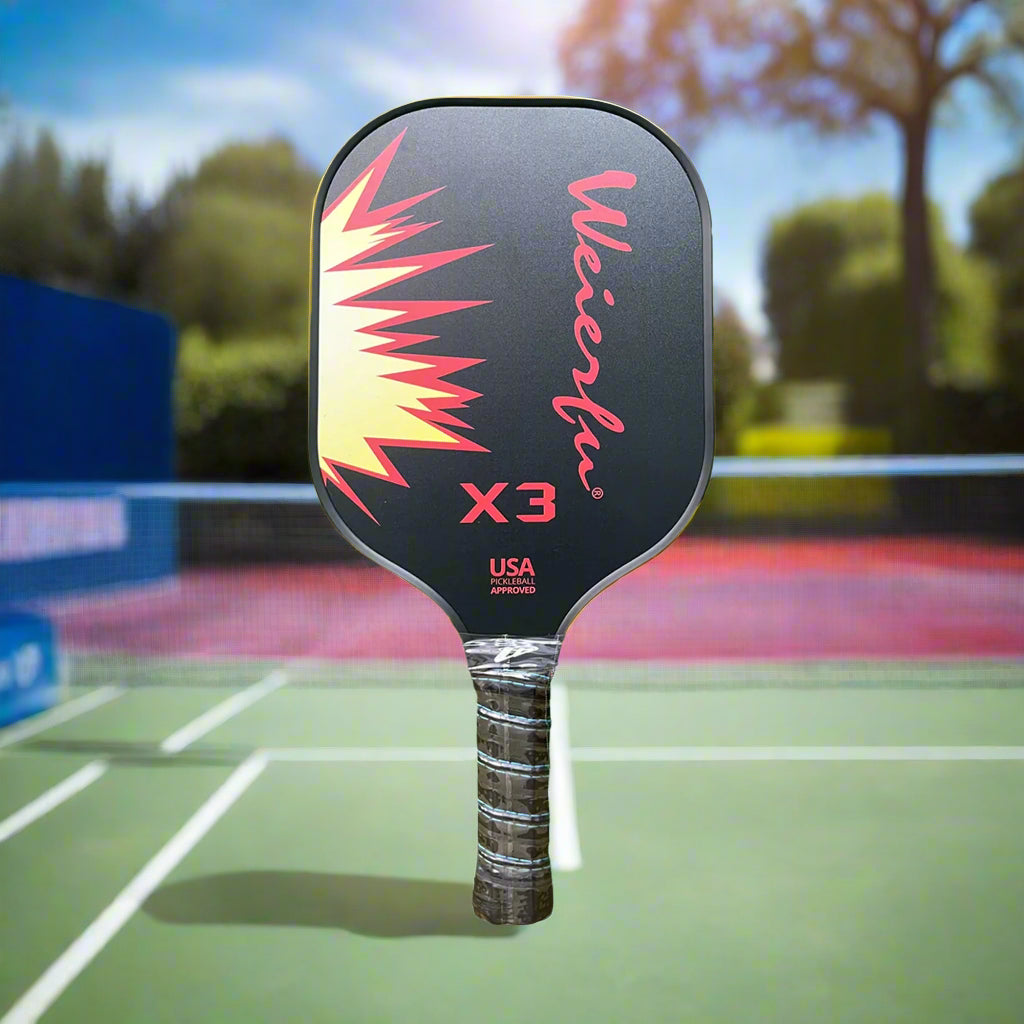 Weierfu_Graphite_Face_Platinum_Pickleball_Paddle_Set_Black_Fire_Frontview_Instasport