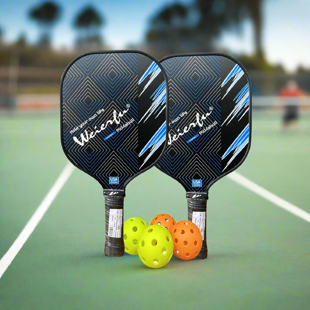 Weierfu_Graphite_Face_Platinum_Pickleball_Paddle_Set_Black_Fullview_Instasport