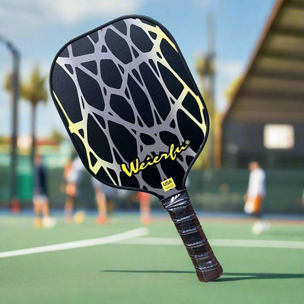 Weierfu_Graphite_Phase_Silver_Pickleball_Paddle_Set_Tilt_BlackYellow