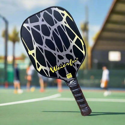 Weierfu_Graphite_Phase_Silver_Pickleball_Paddle_Set_Tilt_BlackYellow