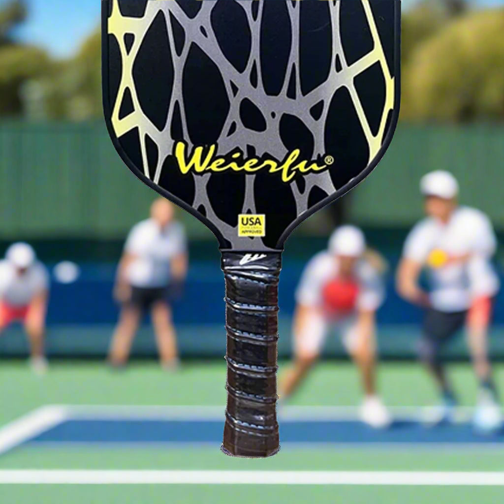 Weierfu_Graphite_Phase_Silver_Pickleball_Paddle_Set_handle_BlackYellow