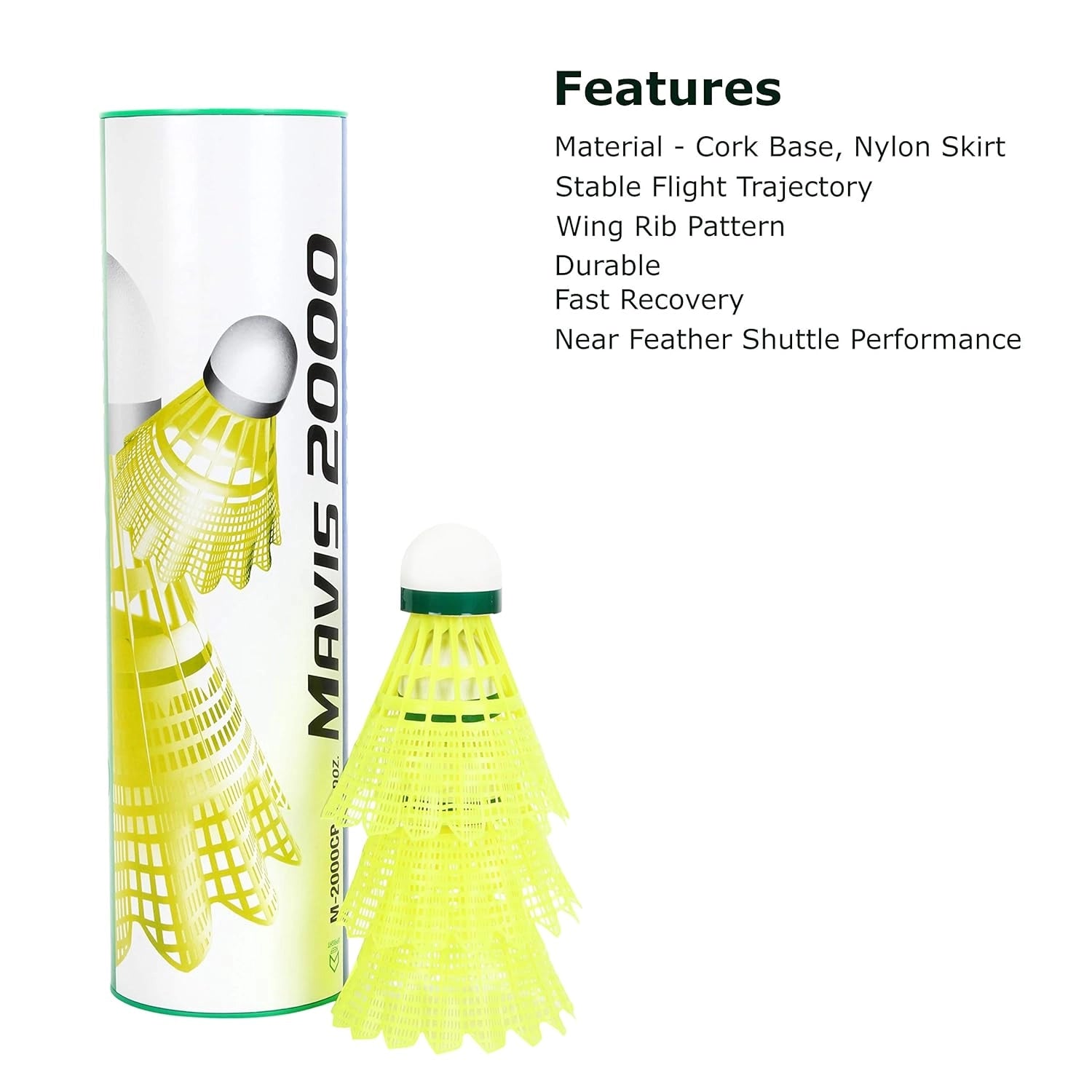 YONEXMavis2000_PackOf5_NylonBadmintonShuttlecock_GreenPack_Spec_Instasport