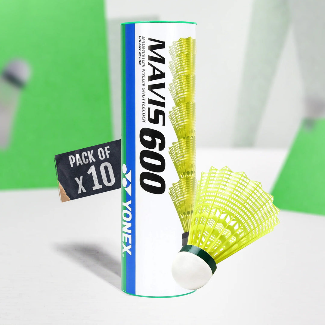 YONEX Mavis 600 (Pack Of 10) Nylon Badminton Shuttlecock (Green Cap) - InstaSport
