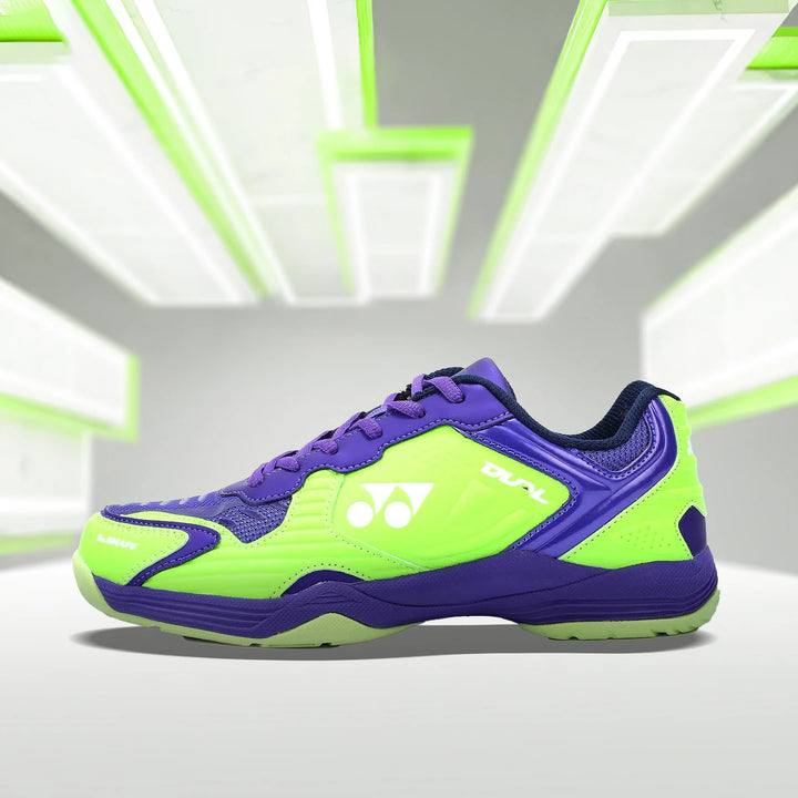 Yonex Dual Badminton Shoes for Men (Maritime Blue/Neon Lime/Electric Purple)