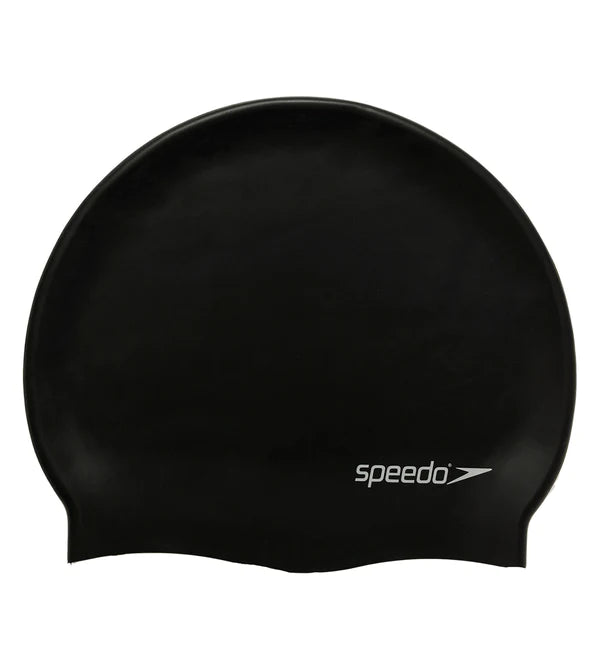 Speedo Unisex Adult Flat Silicone Swim Cap (Black) - InstaSport