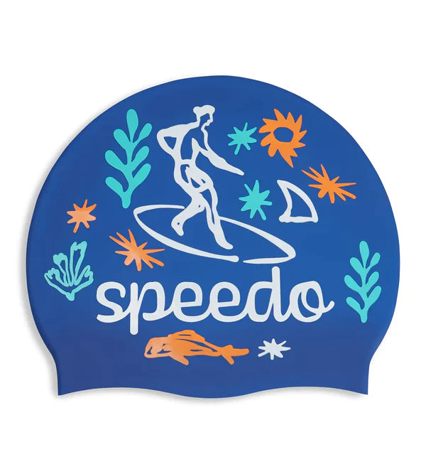 Speedo Unisex Junior Slogan Print Swim Caps (Blue/White) - InstaSport