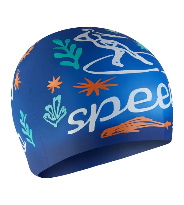 Speedo Unisex Junior Slogan Print Swim Caps (Blue/White) - InstaSport