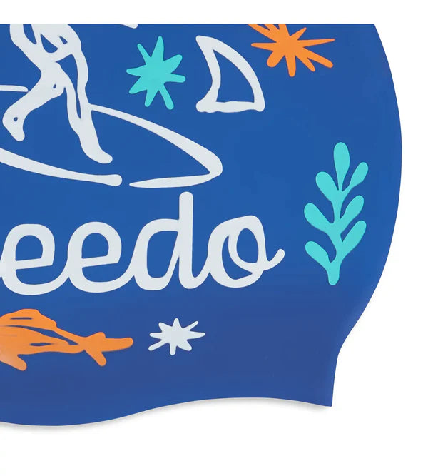 Speedo Unisex Junior Slogan Print Swim Caps (Blue/White) - InstaSport
