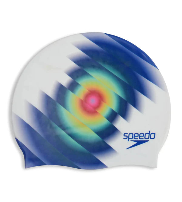 Speedo Unisex Adult Digital Printed Swim Cap (White/ Blue) - InstaSport