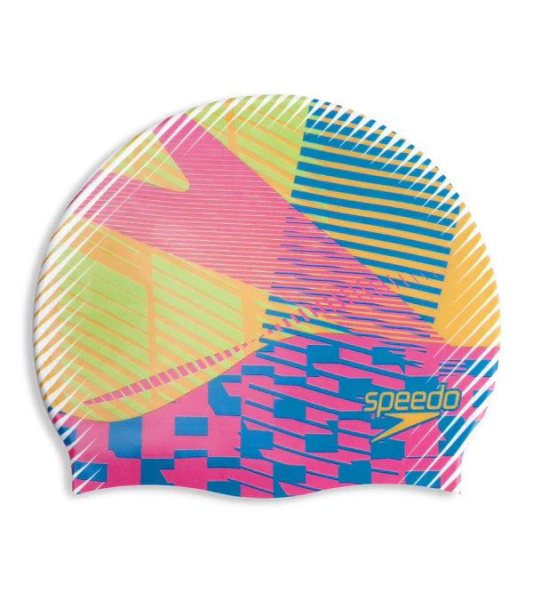 Speedo Unisex Adult Digital Printed Swim Cap (Yellow/ Pink) - InstaSport