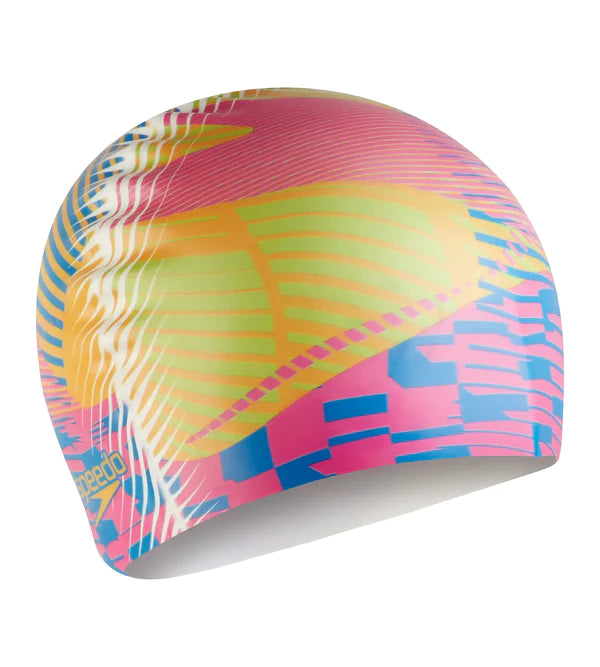 Speedo Unisex Adult Digital Printed Swim Cap (Yellow/ Pink) - InstaSport