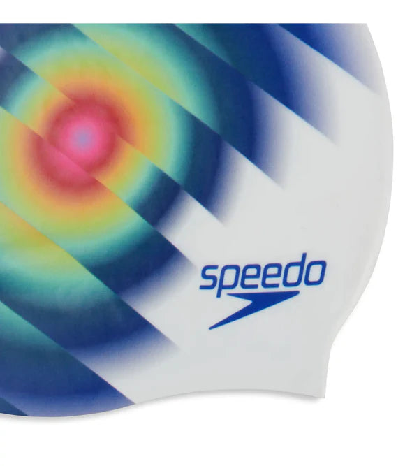 Speedo Unisex Adult Digital Printed Swim Cap (White/ Blue) - InstaSport