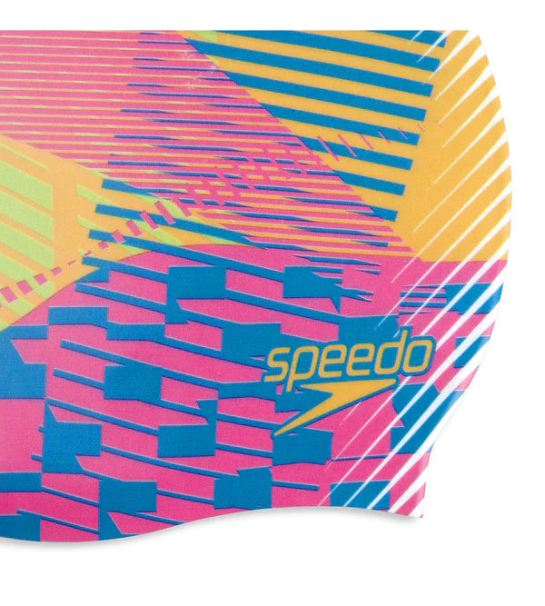 Speedo Unisex Adult Digital Printed Swim Cap (Yellow/ Pink) - InstaSport