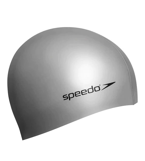 Speedo Unisex Adult Flat Silicone Swim Cap (Silver) - InstaSport