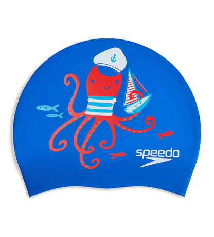 Speedo Unisex Junior Slogan Print Swim Caps (Blue/Red) - InstaSport