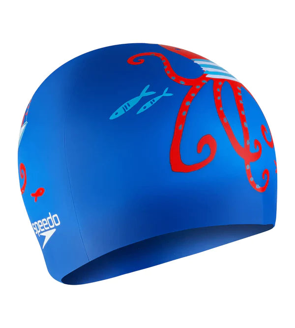 Speedo Unisex Junior Slogan Print Swim Caps (Blue/Red) - InstaSport