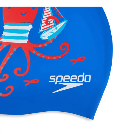 Speedo Unisex Junior Slogan Print Swim Caps (Blue/Red) - InstaSport