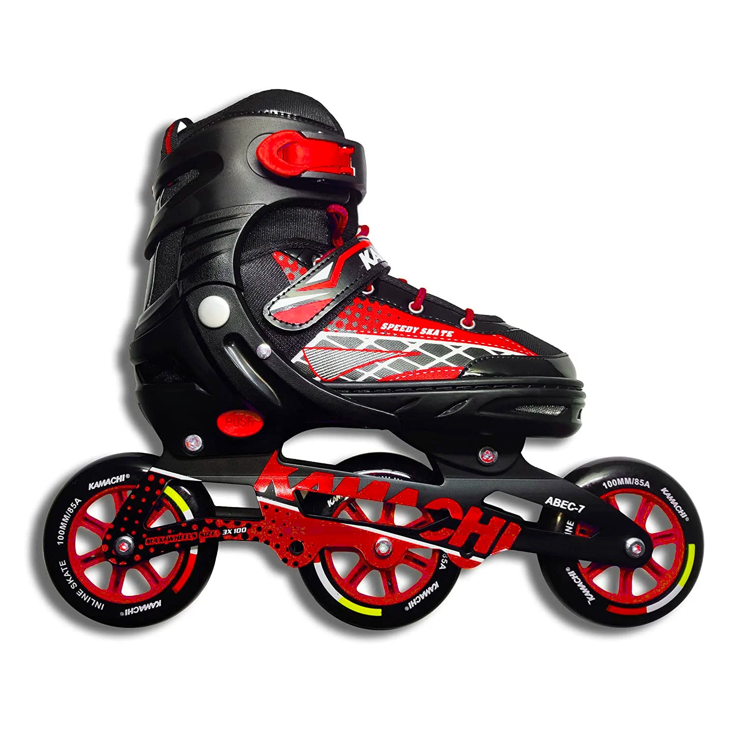 Kamachi K-100 Aluminium Alloy 100MM Adjustable Inline Skates (Red) - InstaSport