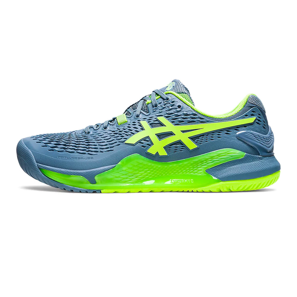 Asics Gel Resolution 9 Tennis Shoes (Steel Blue/Hazard Green) - InstaSport