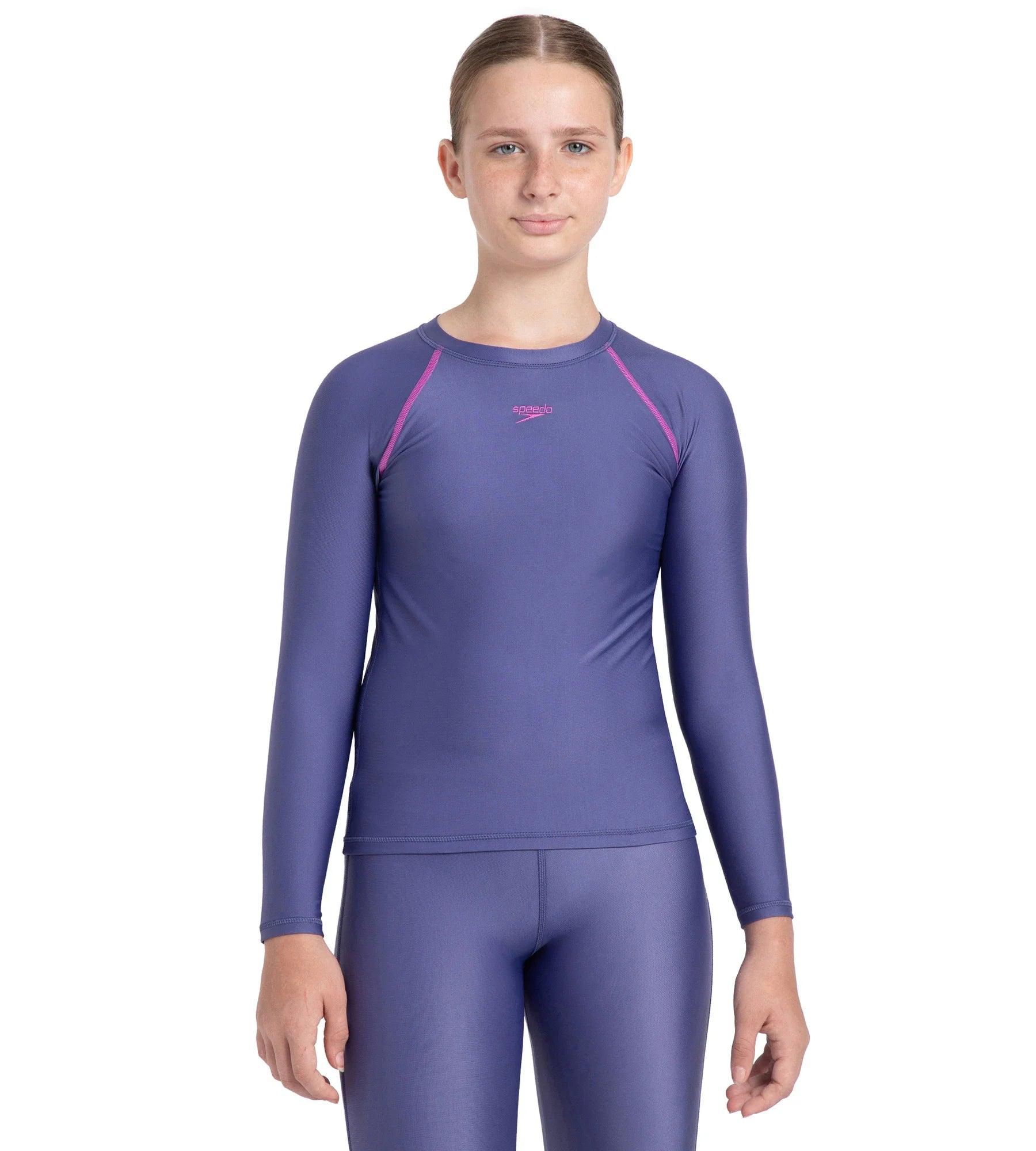 Speedo Girl's Endura Brite Long Sleeve Suntop - Hapuna Blue & Neon Violet - Suntops | Speedo | InstaSport