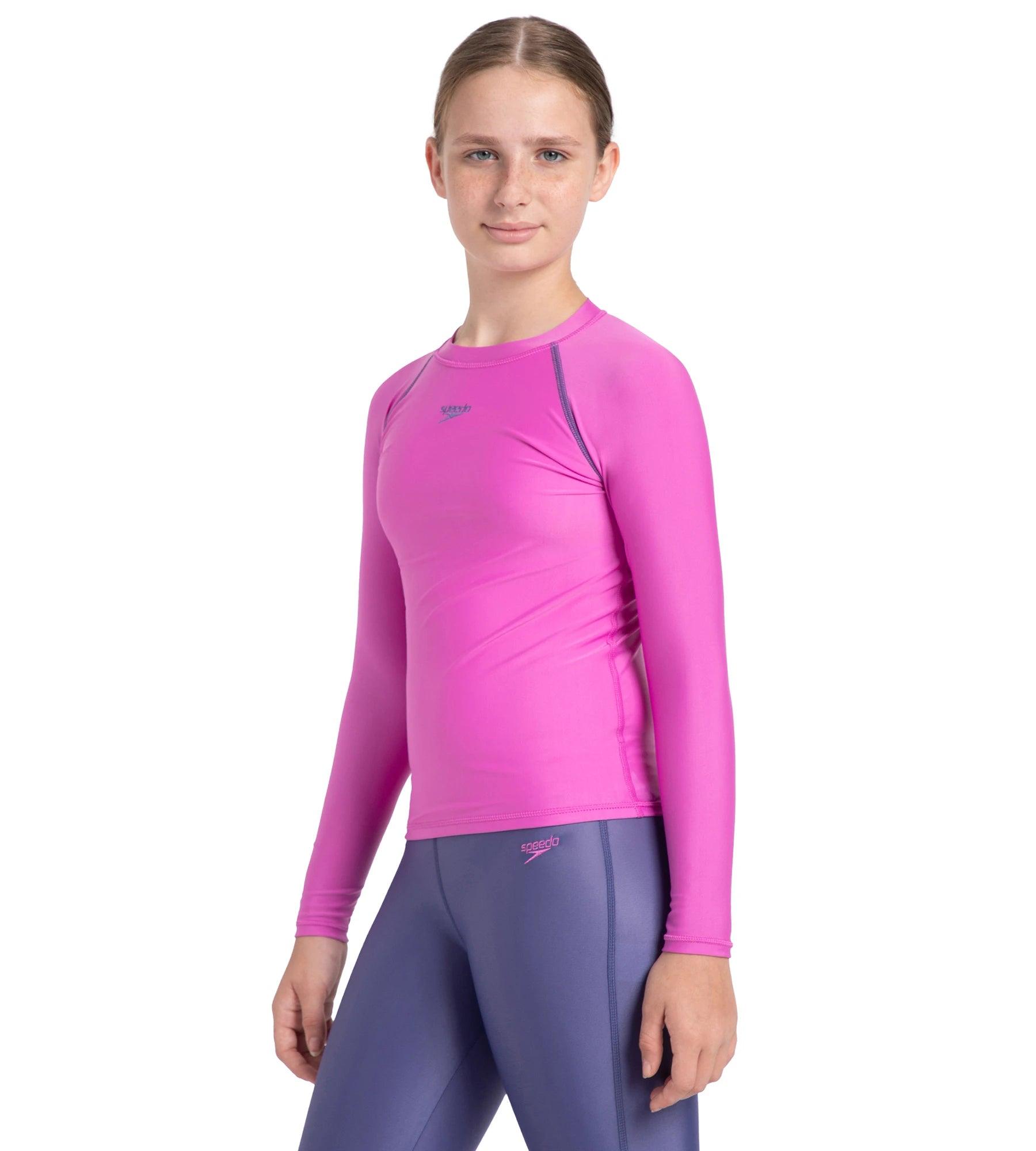 Speedo Girl's Endura Brite Long Sleeve Suntop - Neon Violet & Hapuna Blue - Suntops | Speedo | InstaSport