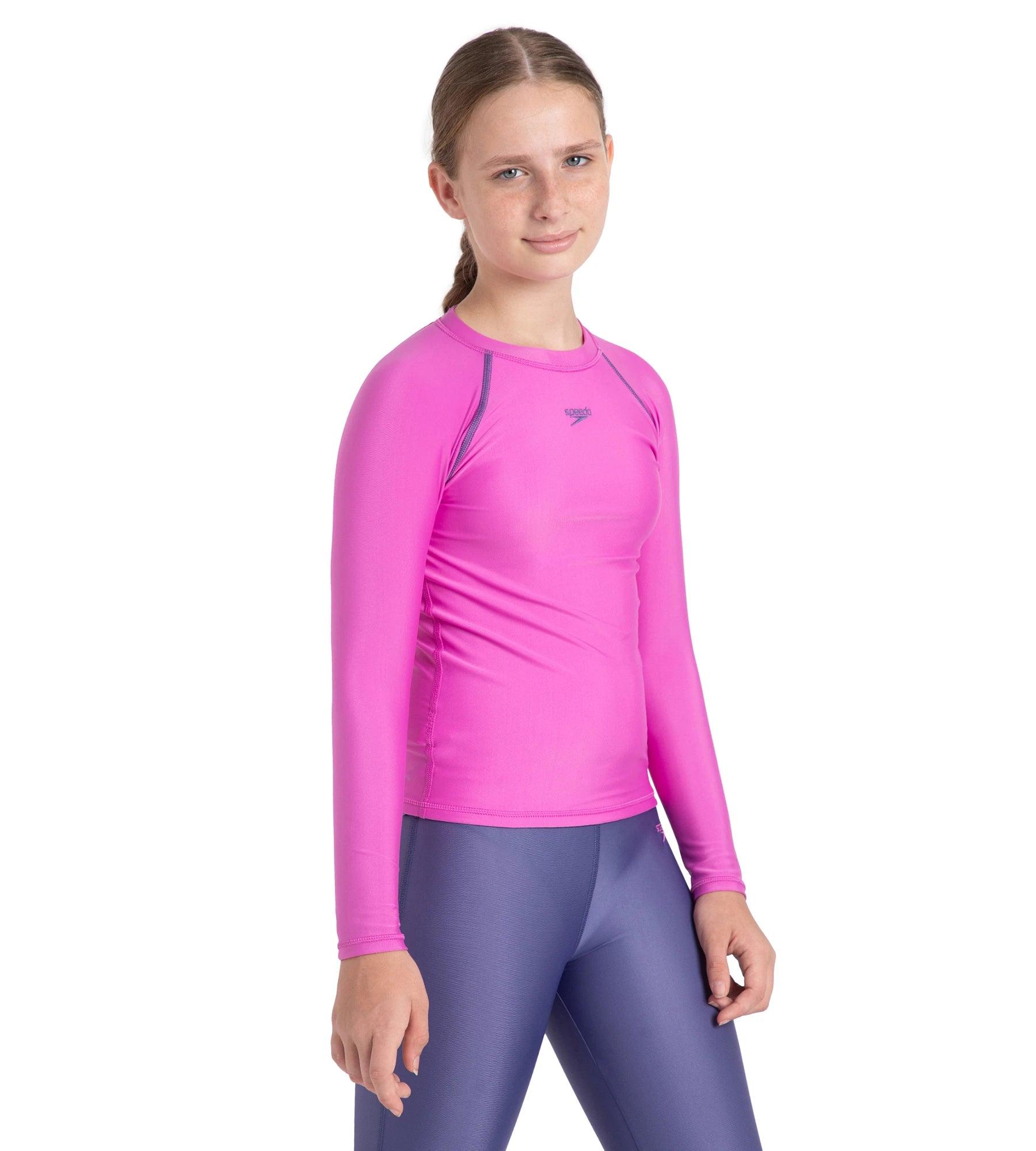 Speedo Girl's Endura Brite Long Sleeve Suntop - Neon Violet & Hapuna Blue - Suntops | Speedo | InstaSport
