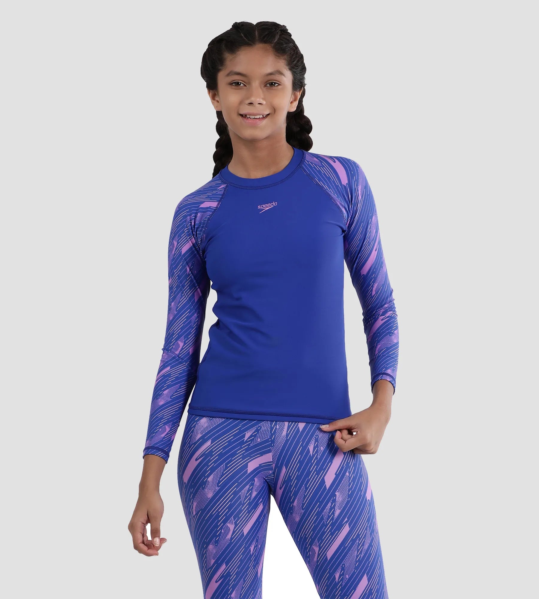 Speedo Girl's Endurance 10 Hyperboom Long Sleeve Suntop - True Cobalt & Sweet Purple | Buy Suntops Online in India – InstaSport