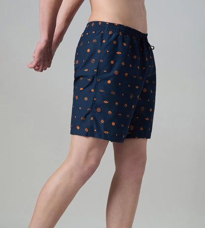 Speedo Men's 100% Polyester Essential Printed Watershorts With Side Pockets - Navy & Pure Oranga - Watershorts | Speedo | InstaSport