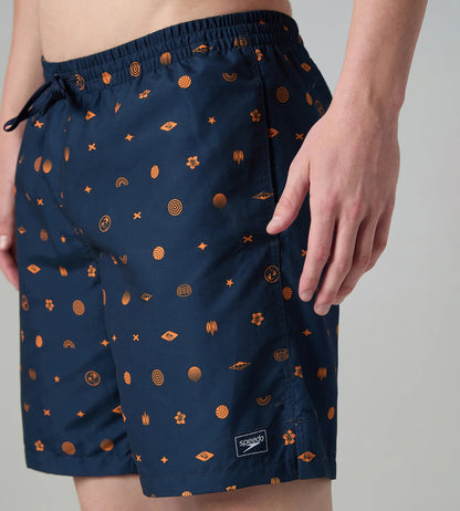 Speedo Men's 100% Polyester Essential Printed Watershorts With Side Pockets - Navy & Pure Oranga - Watershorts | Speedo | InstaSport