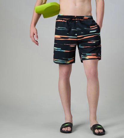 Speedo Men's 4 Way Comfort Stretch Essential Printed Watershorts With Side Pockets - Antracite & Tropical Coral - Watershorts | Speedo | InstaSport