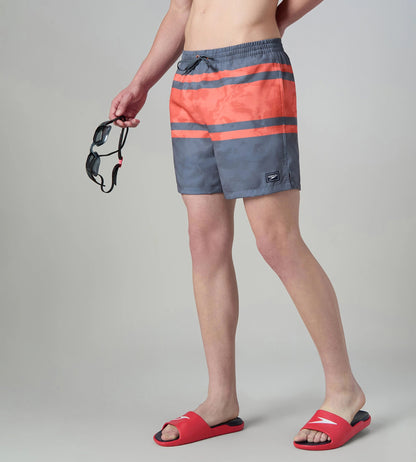 Speedo Men's 4 Way Comfort Stretch Essential Printed Watershorts With Side Pockets - Grey Lead & Tropical Coral - Watershorts | Speedo | InstaSport