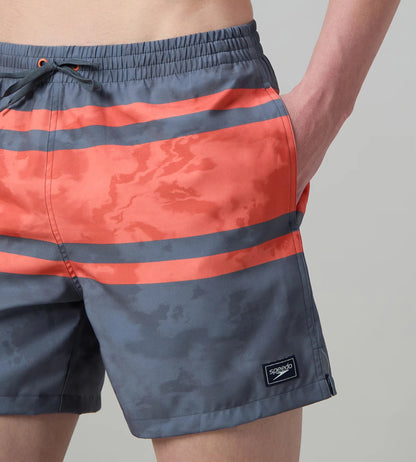 Speedo Men's 4 Way Comfort Stretch Essential Printed Watershorts With Side Pockets - Grey Lead & Tropical Coral - Watershorts | Speedo | InstaSport