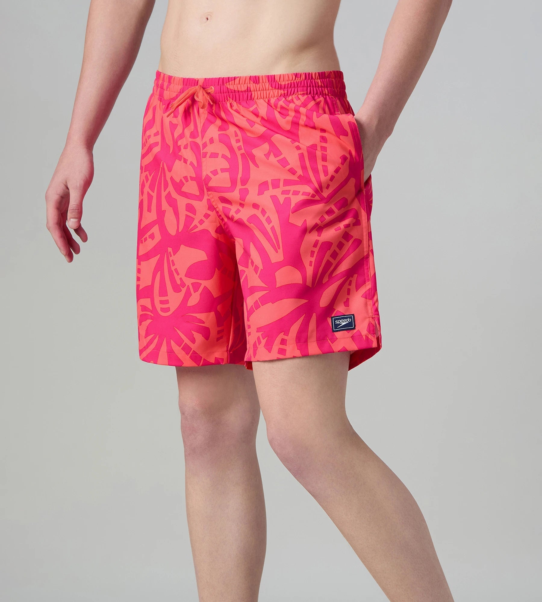 Speedo Men's 4 Way Comfort Stretch Essential Printed Watershorts With Side Pockets - Margarita Pink & Tropic Coral - Watershorts | Speedo | InstaSport