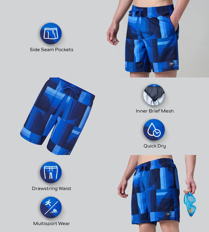 Speedo Men's 4 Way Comfort Stretch Essential Printed Watershorts With Side Pockets - Periwinkle Blue - Watershorts | Speedo | InstaSport