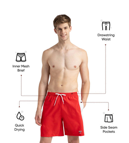 Speedo Men's 4 Way Comfort Stretch Steep Volley Watershorts With Side Pockets - High Risk Red & White - Watershorts | Speedo | InstaSport