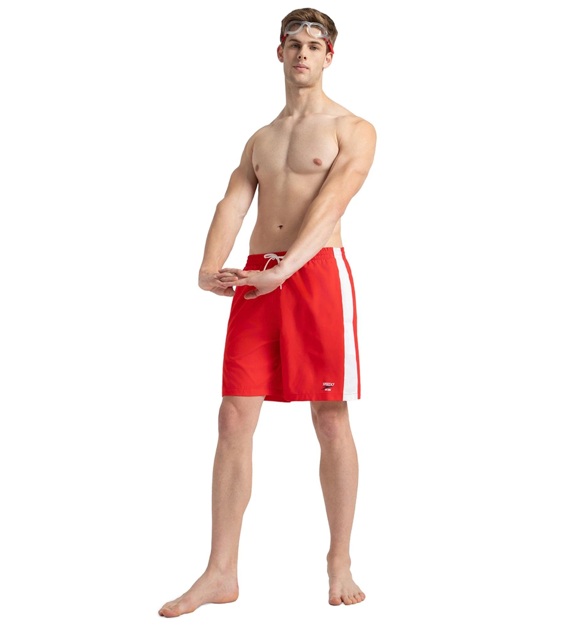Speedo Men's 4 Way Comfort Stretch Steep Volley Watershorts With Side Pockets - High Risk Red & White - Watershorts | Speedo | InstaSport
