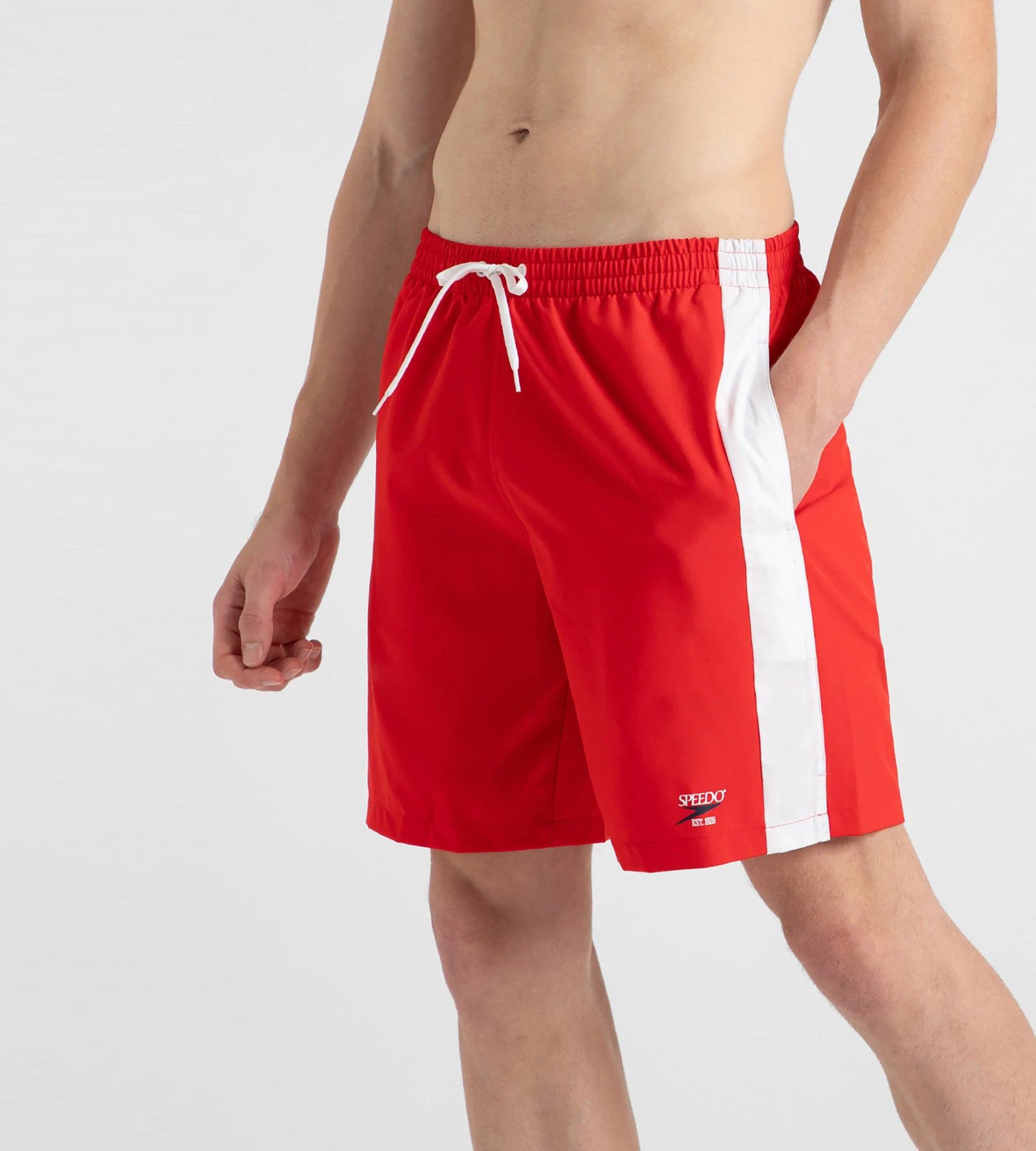 Speedo Men's 4 Way Comfort Stretch Steep Volley Watershorts With Side Pockets - High Risk Red & White | Buy Watershorts Online in India – InstaSport