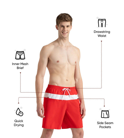 Speedo Men's 4 Way Comfort Stretch Volley Watershorts With Side Pockets - High Risk Red & White - Watershorts | Speedo | InstaSport