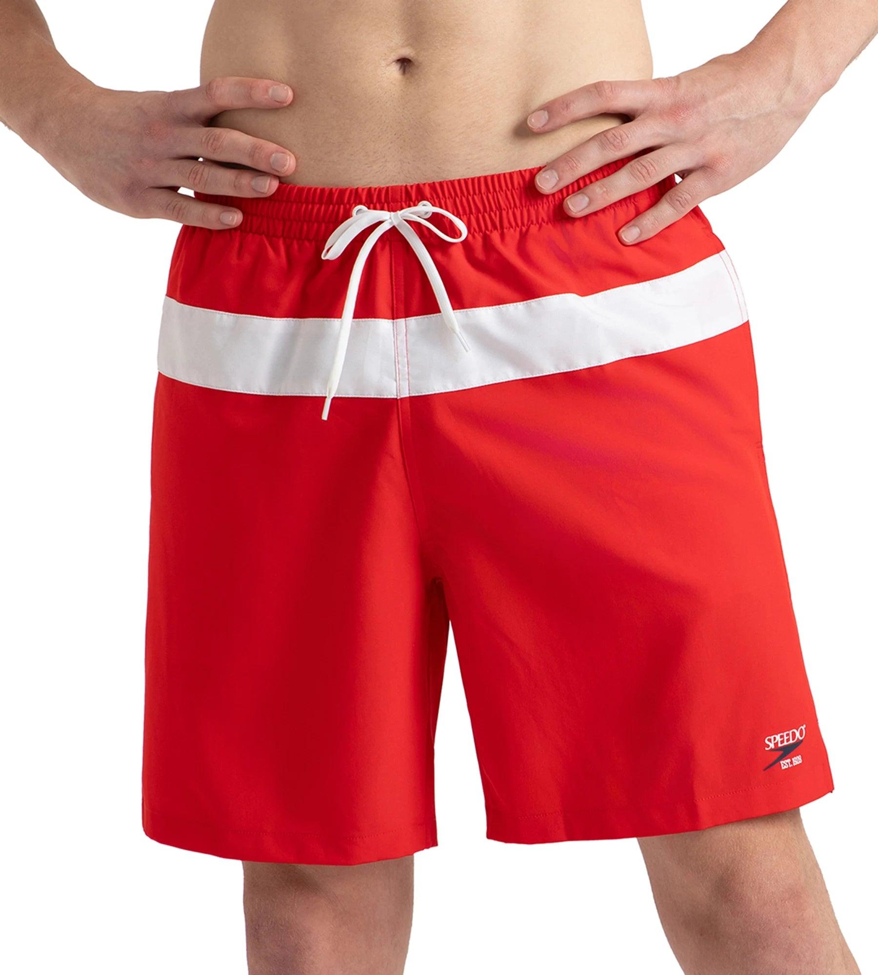 Speedo Men's 4 Way Comfort Stretch Volley Watershorts With Side Pockets - High Risk Red & White - Watershorts | Speedo | InstaSport