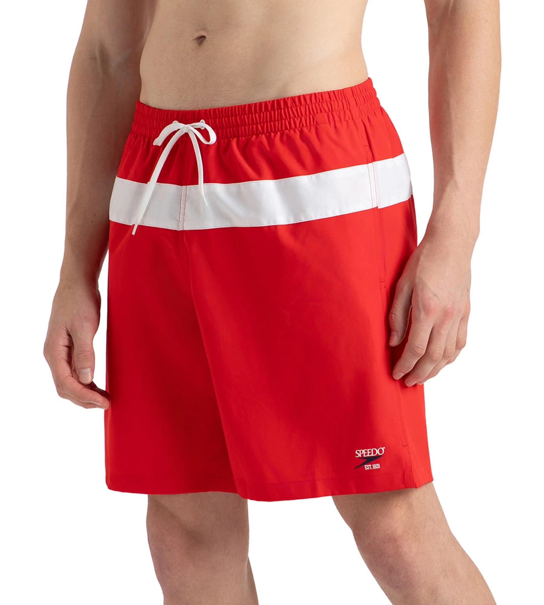 Speedo Men's 4 Way Comfort Stretch Volley Watershorts With Side Pockets - High Risk Red & White - Watershorts | Speedo | InstaSport