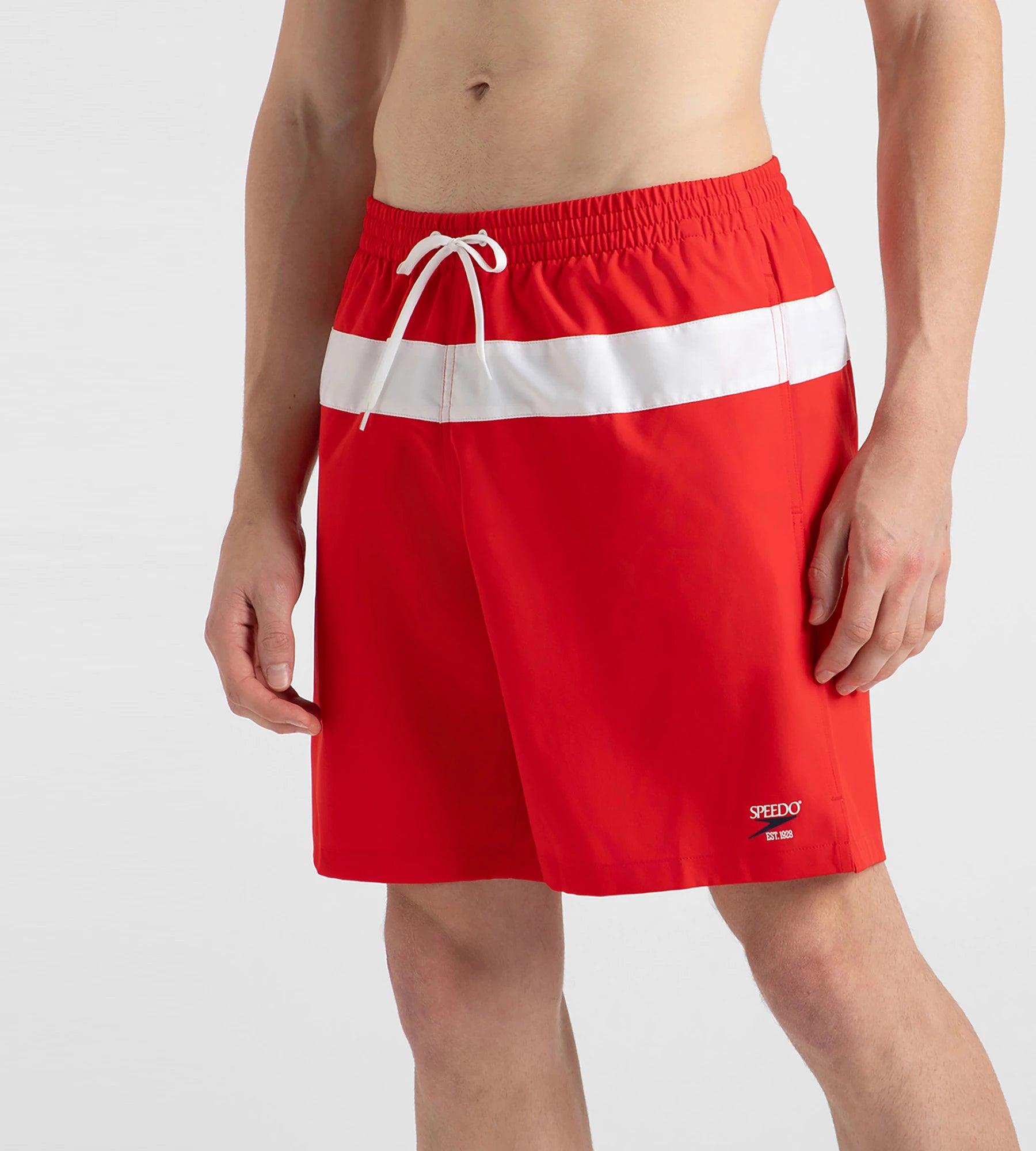 Speedo Men's 4 Way Comfort Stretch Volley Watershorts With Side Pockets - High Risk Red & White | Buy Watershorts Online in India – InstaSport